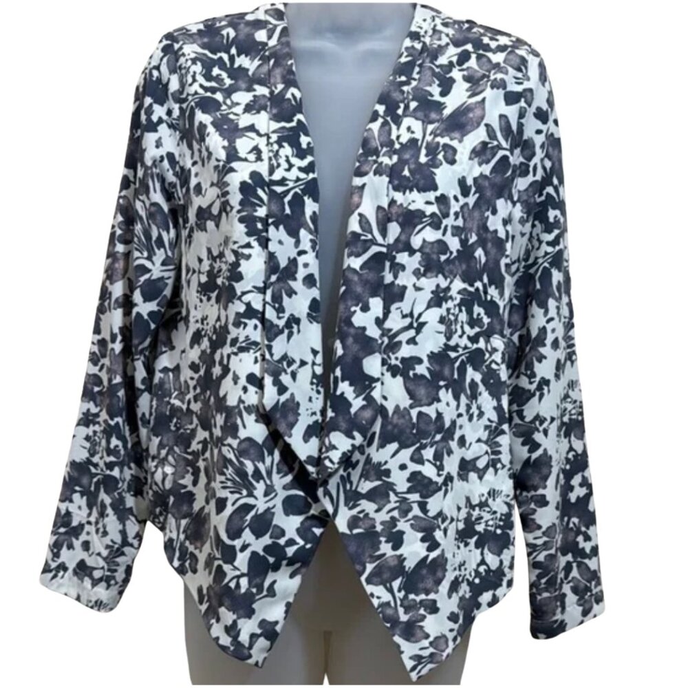 ASTR the Label Floral Draped Open Front Blazer Jacket Cream Purple Blue XS